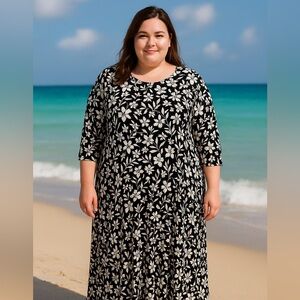 Old navy Floral Black and White swing Dress xl cottage core preppy coquette